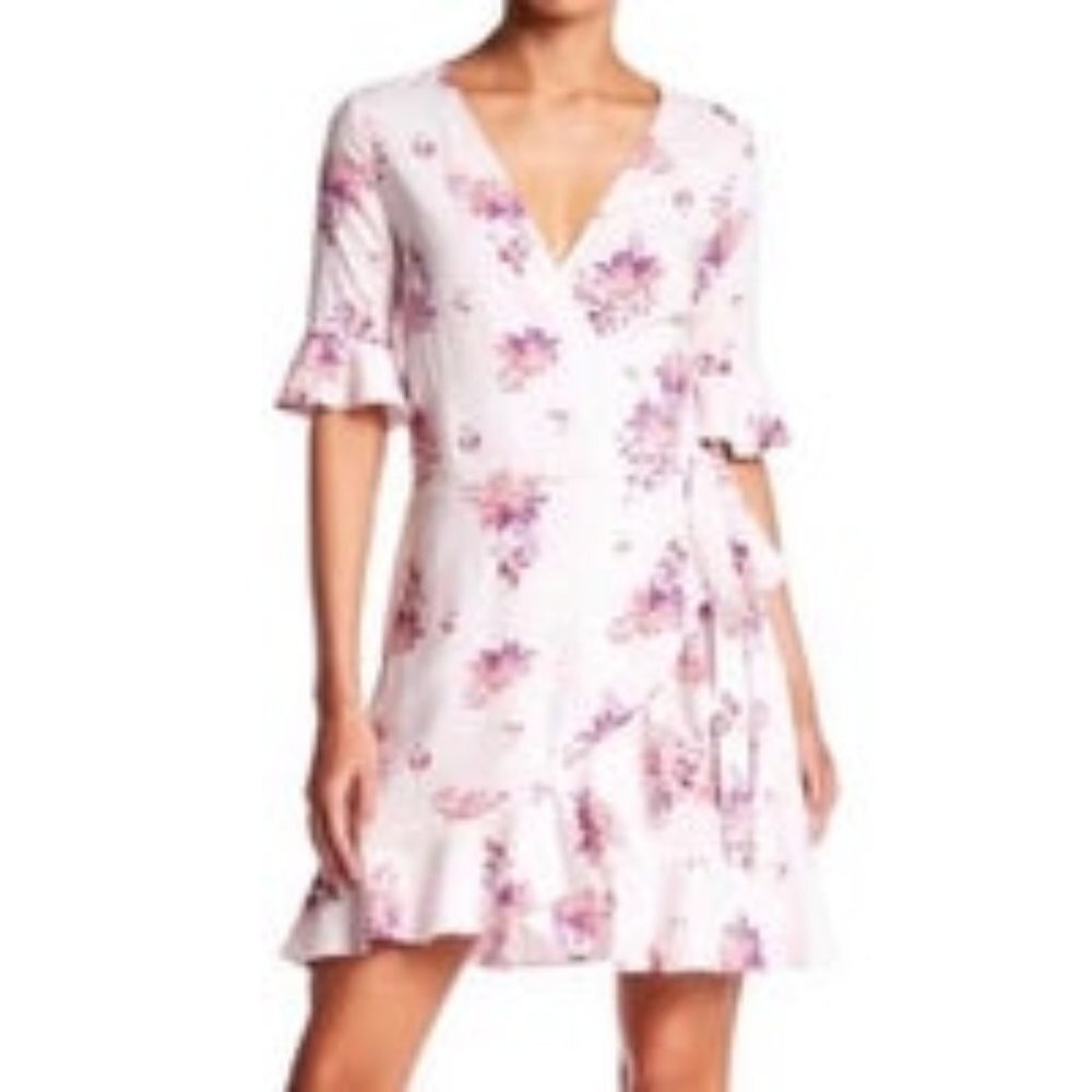 Elodie Pink Floral Ruffle Wrap Dress Size XL
